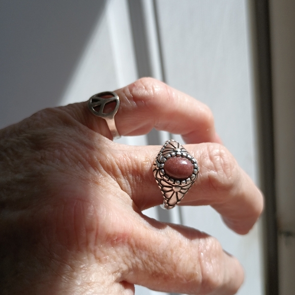 Vintage Shube Dakota West Sterling Silver .925 Rhodonite Ring Size 7.75 * - Picture 5 of 6